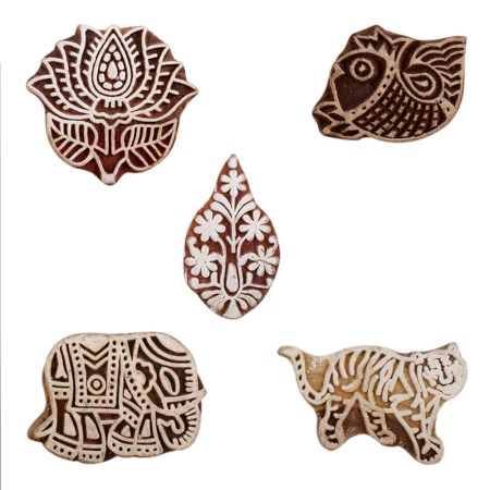 Set of 5 Piece New Mix Wooden Printing Blocks